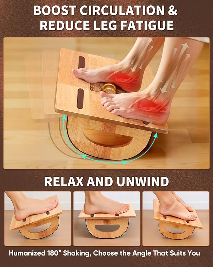 ONUEMP Foot Rest for Under Desk at Work, Wooden Small Foot Stool Footrest with Roller Massager, Ergonomic Rocking Office Footstool Desk Stool for Feet, Leg Rest Rocker Stand for Chair Computer Gaming
