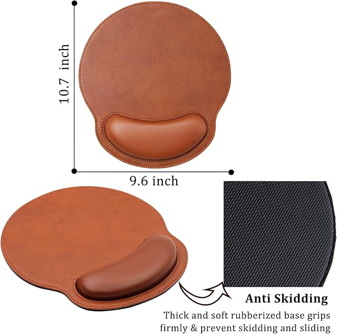 Personalized Leather Custom Mouse Pad with Wrist Rest,Customized Mouse Pads for Desk,Perfect Gift for Weddings, Anniversaries, Birthdays,and Special Occasions (D (Silver-Round with Wrist Rest))