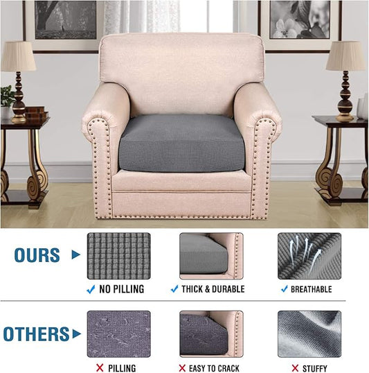 H.VERSAILTEX Stretch Couch Cushion Covers Individual Seat Sofa Slipcovers Cushion Protector Covers Featuring Jacquard Textured Twill Fabric(1 Cushion Chair Cover, Grey)