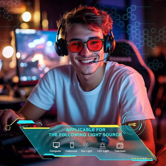 Red Lens Glasses Blue Light Glasses Men Women - 99.9% Blue Green Blocking for Computer, Gaming, TV, Phone Screens
