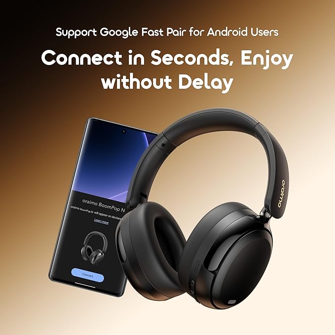 Oraimo BoomPop N Highbrid Active Noise Cancelling Headphones, 65H Playtime, 3 EQ Modes, Deep Bass, Bluetooth 5.4, Wireless Over-Ear Headphones with Microphone for Office Travel, Black