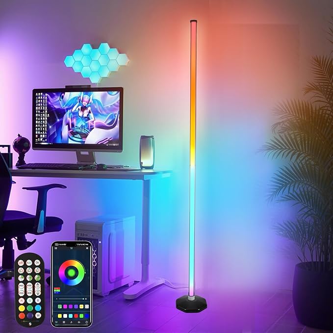 RGB Corner Floor Lamp - Smart RGB LED Corner Lamp with APP Remote 16 Million RGBW Color Changing Light 300+ Scene, Music Sync Lights & Timer Floor Lamps for Living Room Bedroom Game Room