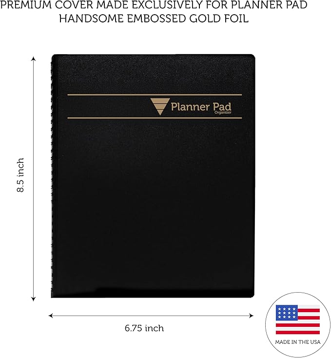 Planner Pad Spiral Bound 3-Tier Funnel Down 12 Month Organizer, July 2025 – June 2026 / Academic Year, Black Cover/Black Ink, 6 3/4" x 8 1/2"