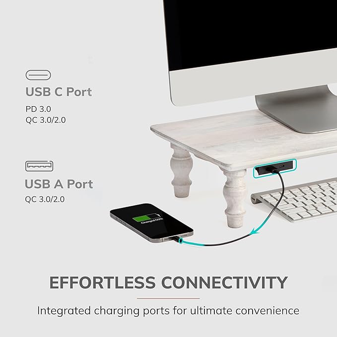 Anji Mountain Monitor Stand - Desktop Organizer & Laptop Riser, Ergonomic Monitor Riser, Space-Saving Monitor Stand for Desk, Durable Construction, Easy Assembly, Ideal for Home & Office,White Wash