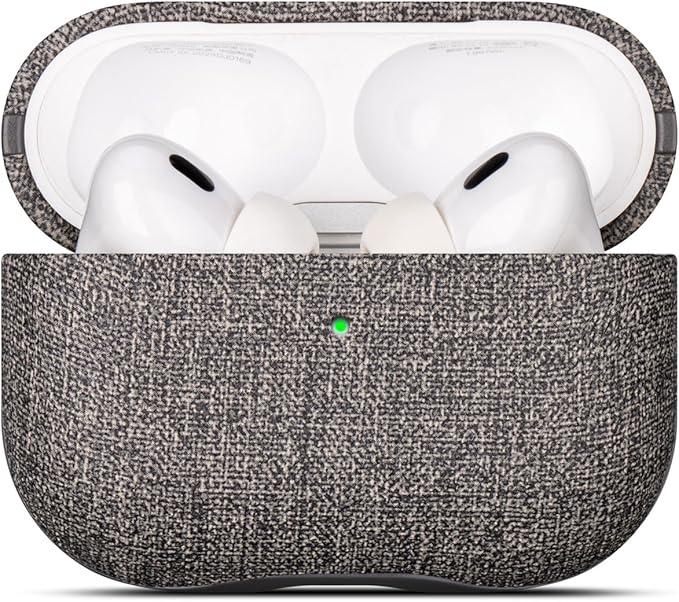 LOPIE Case for AirPods Pro 2nd Generation - Handmade AirPods Pro 2 Case Cover with Lanyard - Made of Vegan Leather - Canvas Style - Protective Hard Shell Cover - Wireless Charging Compatible - Gray