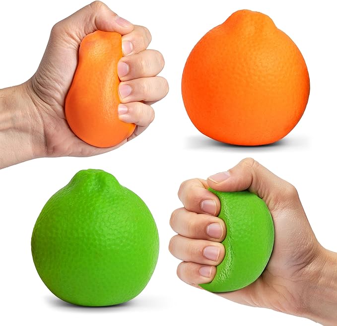 Ecowise Hand Grip Strengthener - 2 Citrus Soft & Firm Stress Balls for Adults, Squeeze Ball Hand Exercisers for Strength, Squishy Stress Ball for Wrist Strengthener, Hand Therapy Ball, Squish Ball