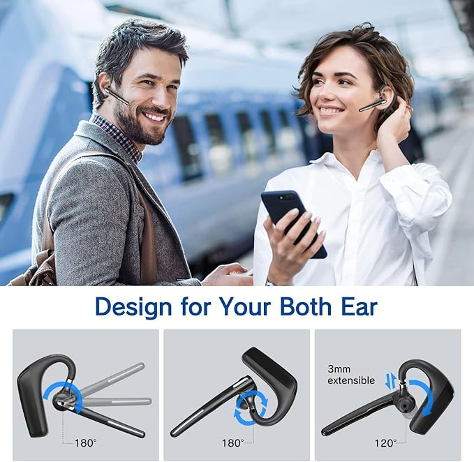 Bluetooth Headset V5.4, Wireless Bluetooth Earpiece with CVC8.0 Dual Mic Noise Cancelling, 110 Hours Talktime Hands-Free Headphones for Cell Phone, iOS and Android, for Trucker and Business Use