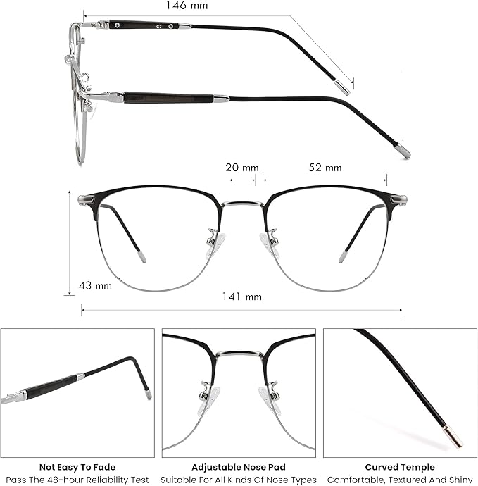 GUDVUE Blue Light Glasses, Computer/Gaming/TV/Phones Glasses for Women/men, Anti Glare/UV400/Eye Strain, Shiny Gunmetal Pro