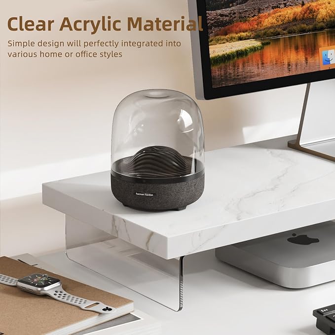 Monitor Stand Riser, Wood & Acrylic Computer Monitor Stand Desk Desktop Organizer Table for Home, Office Workspace, Laptop Riser, Printer, PC & TV Screen Riser