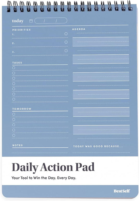 BestSelf Co. Daily Action Pad 60 Sheets – 120 GSM Paper, Ring-Bound Work Planner & To-Do List Notepad | Daily Planner for Productivity | Hourly Schedule, Task Checklist & Tomorrow’s Plan