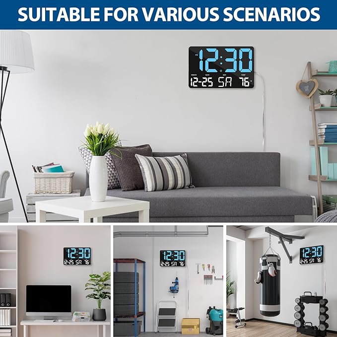 SZELAM Digital Clock Large Display,11.5"Digital Wall Alarm Clock with Remote Control,LED Oversized Electric Clock with Calendar,12/24H,Adjustable Brightness Large Clock for Home Office Kitchen Bedroom