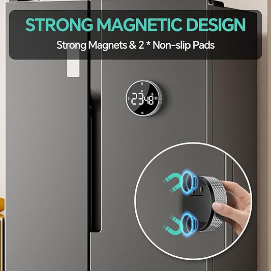 Digital Kitchen Timer with Magnetic, Large LED Display Countdown/Countup Timer, Pomodoro Preset 5/15/25 Mins, Volume & Brightness Adjustable for Cooking Baking Working Studying Silver