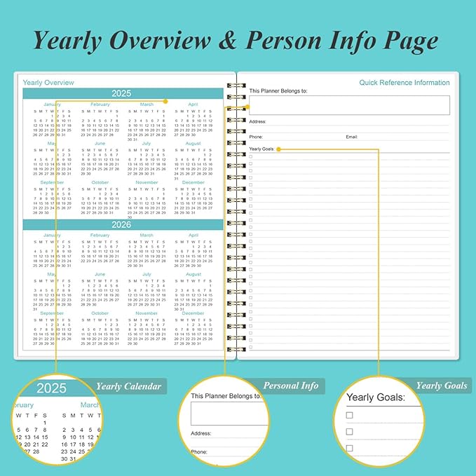 2025-2026 Planner - 17 Months Weekly & Monthly Planner from August 2025 - December 2026, Academic Planner 2025-2026 with Elastic Closure, Inner Pocket, 8.5" x 11", Teal Floral