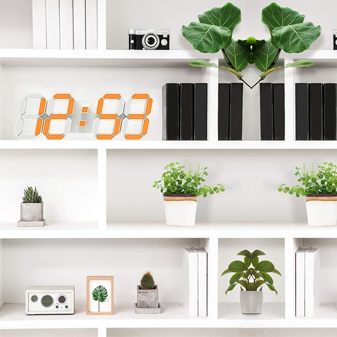 EDUP HOME 3D LED Wall Clock 7 Colors 15" with Remote Control,Digital Alarm Clock Adjustable Brightness Timer 12/24 Hr Time/Date/Temperature for Bedroom/Living Room/Office