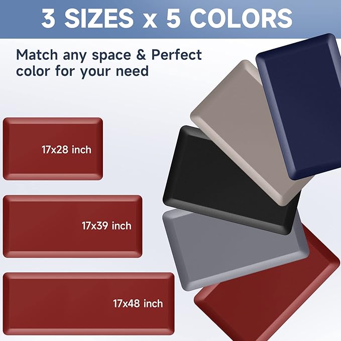 StepRite 4/5 Inch Thick Kitchen Mat Anti Fatigue Mat Kitchen Rugs Kitchen Decor Non-Slip, Stain Resistant, Waterproof Kitchen Mats Desk Mat for Kitchen, Office, Workshop, Red, 17'' x 47''