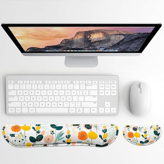 Dapesuom Enlarge Keyboard Wrist Rest, Memory Foam Wrist Cushion for Desk Mats Support, Typing Pain Relief Keyboard Mouse Pad Rests Set with Non-Slip Base for Gaming Laptop Computer, Flowers & Herbs