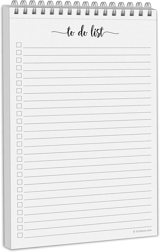 321Done to Do List Notepad 5.5x8.5 Spiral - Made in USA, Simple Undated Checklist, Daily Planner Notebook for Organizing, Planning, Task Checklist Organizer for Work, Office, Home, School - 50 Sheets