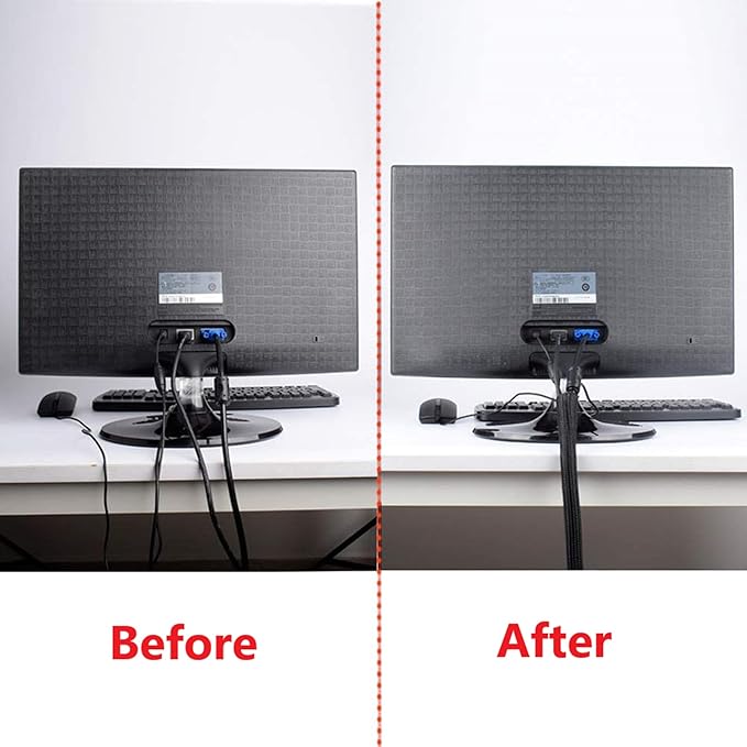 3/8"-25ft Cord Protector Wire Loom Tubing Split Sleeve Cable Sleeve for USB Power Audio Video Cables - Pet Chewing Protection, Flexible Cable Management Cover - Black