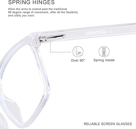 ANDWOOD Blue Light Blocking Glasses Men Women Computer Filter Large Frame Bluelight Blocker Anti Blue Ray Lightweight AR002