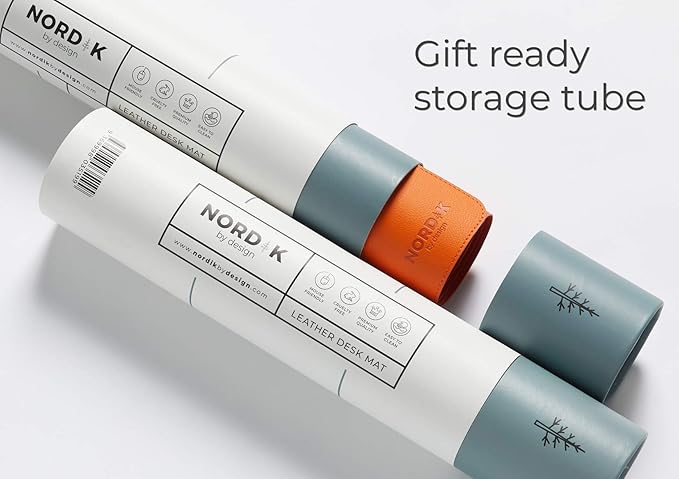 Nordik Leather Desk Mat Cable Organizer - Tangerine Orange 35 X 17 inch - Premium Extended Mouse Mat for Home Office Accessories - Non-Slip Vegan Leather Desk Pad Protector & Desk Blotter Pad