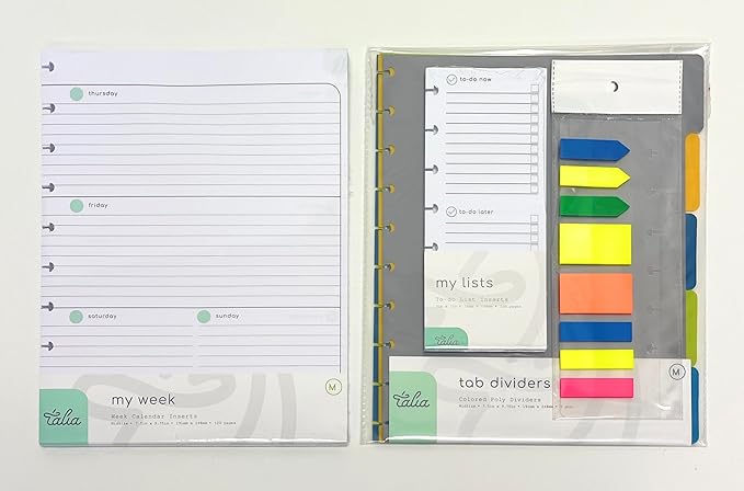 Talia Discbound Notebook Refills (Weekly Undated ORG Kit - Horizontal, Midsize (7.5in x 9.75in))