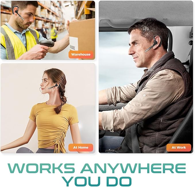 Bluetooth Headset Wireless Earpiece with 450mAh Charging Case Noise Canceling Mic for PC Computer, Laptop, Cell Phones, Remote Work, Call Center, Trucker Work, Trucker Work