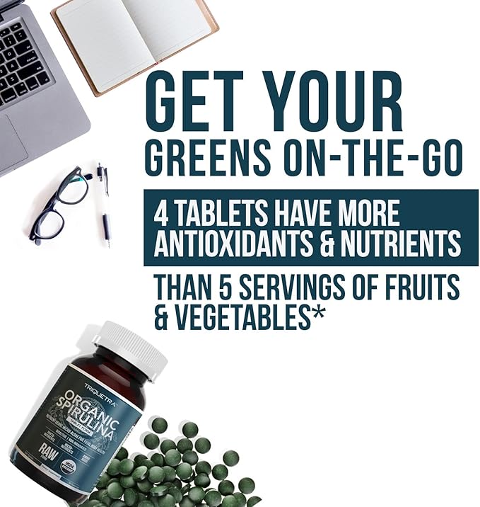 Organic Spirulina Tablets (360 Tablets) - Made with Parry® Spirulina, The Best Spirulina in The World, Highest Nutrient Density - Non-Irradiated, 3 Organic Certifications (90 Servings)