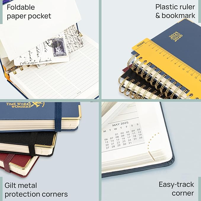 POPRUN Academic Planner 2025-2026 (July 2025-June 2026), Daily Weekly and Monthly Appointment Book (Wirebound Hard Cover - 10'' x 8'') with Hourly Time Slots, Tabs, 100 GSM - Black