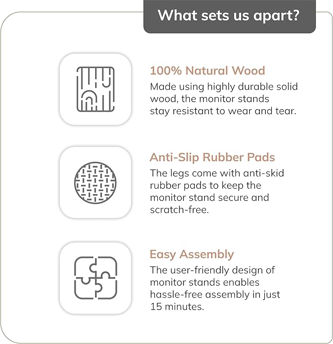 Anji Mountain Wooden Monitor Stand - Elegant Monitor Riser, Perfect Monitor Stand for Desk Organization, Durable Wood Construction monitor stands, Enhances Ergonomics and Workspace Efficiency,Biscotti