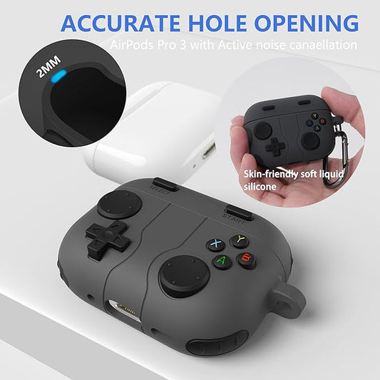 for AirPods Pro 3 Case(2025) DamonLight Game Case Shock-Proof Protective Silicone with Cleaning Pen and Keychain Accessories for Apple Airpods Pro 3rd Generation (Black)