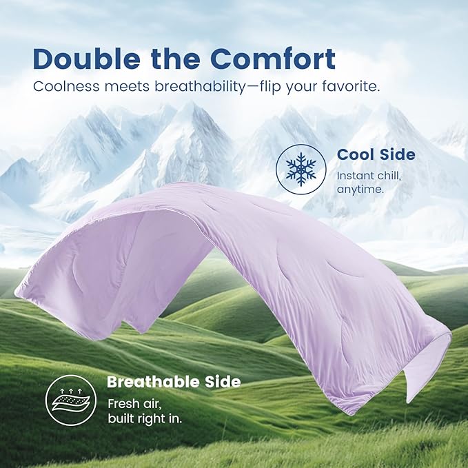 Cozy Bliss Cooling Comforter Queen Size Dual-Sided, Ultra-Soft Cooling Blankets for Hot Sleepers and Night Sweats, Breathable Lightweight Silky Smooth, Lavender Purple