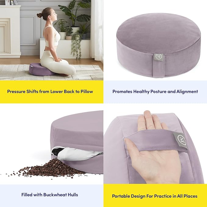 Meditation Cushion Bolster Pillow for Restorative Yoga – Supportive Cushion for Meditation, Pilates, and Relaxation – Filled with Buckwheat Hulls - Removable Cover