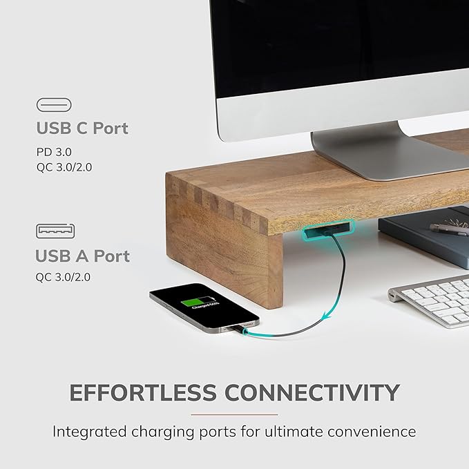 Anji Mountain Wooden Monitor Stand - Elegant Monitor Riser, Perfect Monitor Stand for Desk Organization, Durable Wood Construction monitor stands, Enhances Ergonomics and Workspace Efficiency,Natural