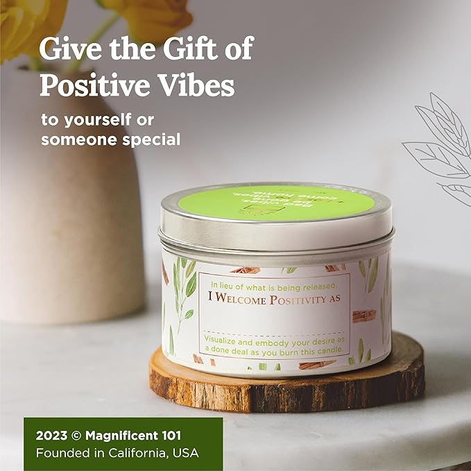 MAGNIFICENT 101 Sage & Palo Santo Aromatherapy Candle - 6 Oz White Soy Wax - 35-Hour Burn & Energy Cleansing - Manifestation & Meditation Accessories - Spiritual Decor & Gifts for Women