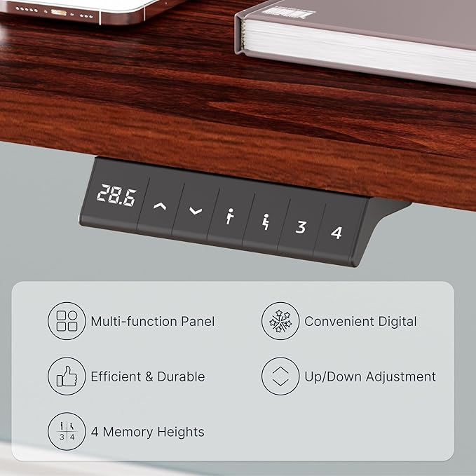 FLEXISPOT EN2 Whole-Piece Standing Desk with Clamp Power Strip, 40 x 24'' Electric Stand Up Height Adjustable Desk with Cable Management (Black Frame + 40" Mahogany Top, 2 Packages)