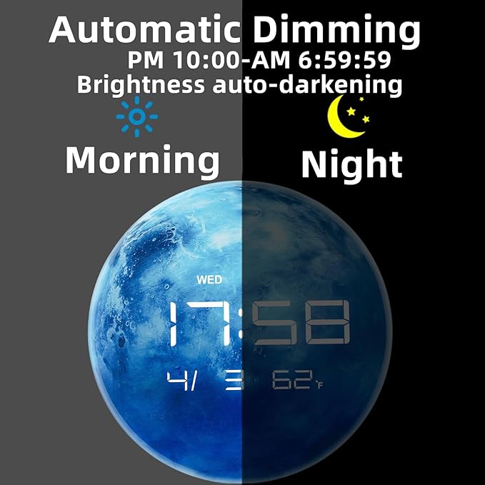 13" Digital Wall Clock with LED Display, Calendar & Temperature, Automatic Dimming, 12/24hr Format, Wall & Desk Use - HUI-7862