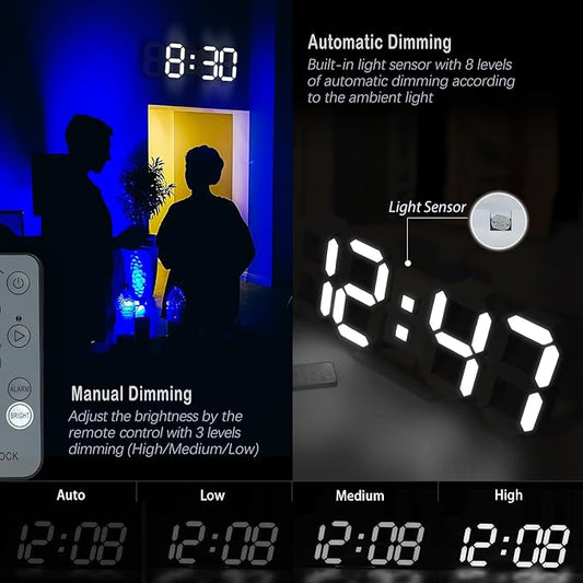 KOSUMOSU Wall Clock 15" 3D LED Digital Clock for Bedroom,Large Digital Wall Clock for Living Room Decor,Modern Aesthetic Led Clock with Remote Control
