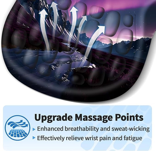 Ergonomic Mouse Pad with Wrist Rest Support, Mousepad with Comfortable Memory Foam Wrist Rest and Non-Slip PU Base for Pain Relief, Computer, Laptop, Office, Home (Aurora)