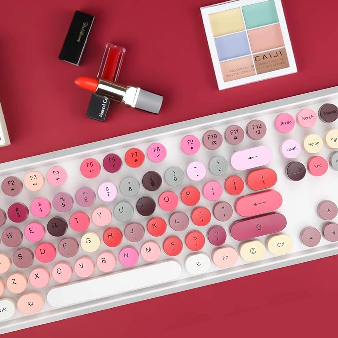 Wireless Retro Keyboard Cute Mouse Combo, 2.4GHz USB Wireless Typewriter Keyboard with 104 Colorful Round Key, Full Size with 3 DPI for PC Laptop Desktop