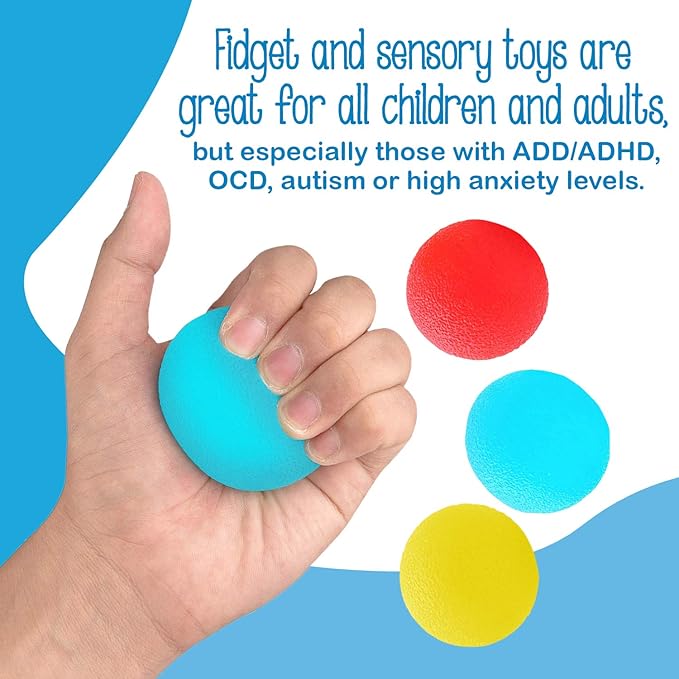 IMPRESA Fidget Toys Squishy Stress Balls - 6-Pack, 2.25-Inch, Multicolor - Sensory Toys for Stress Relief & Focus - Hypoallergenic Tear-Resistant TPR for Adults & Kids