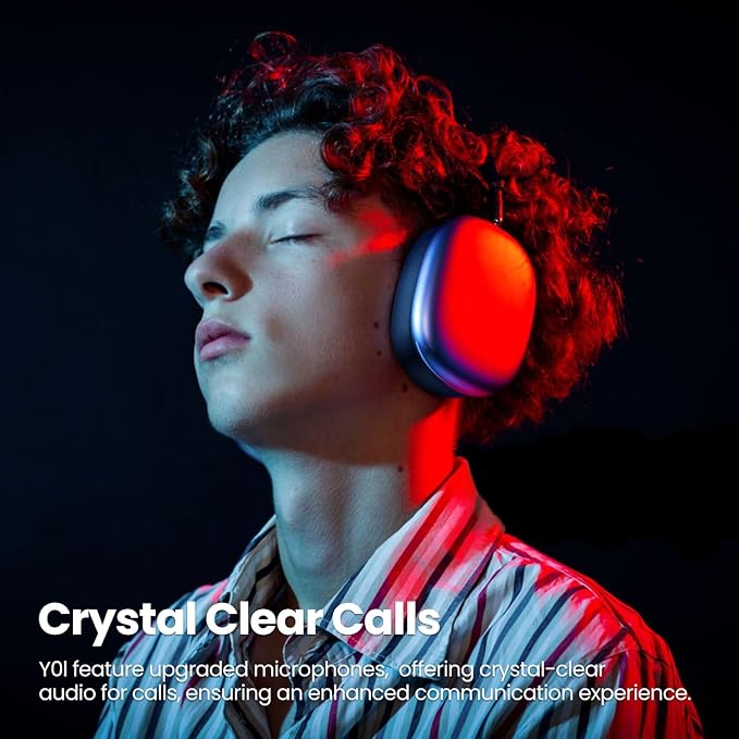 Y01 Wireless Over Ear Headphones, Noise Canceling Bluetooth 5.3 Headphones with Microphones,Hi-Res Audio,48H Playtime,Foldable,Breathable Soft Earpads for iOS/Android/Samsung/PC-Blue