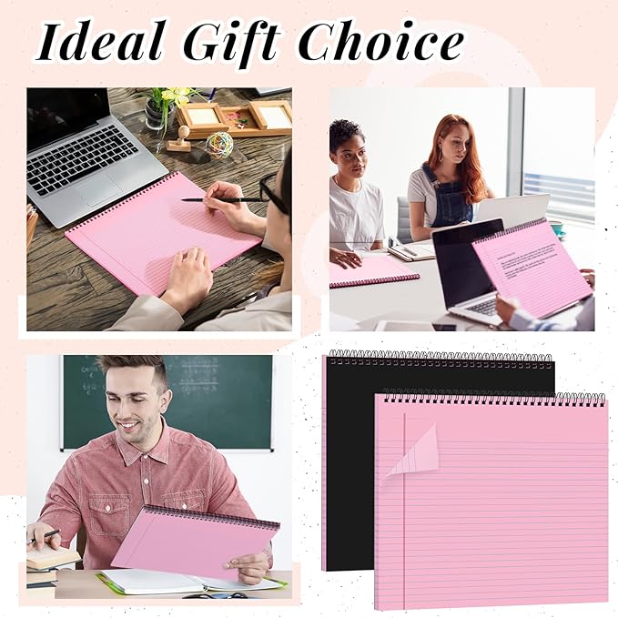 4 Pcs Legal Pads Landscape Notebooks 3 Hole Punched Top Spiral Bound Notebooks 11 x 9. 5 Inch College Ruled Drawing Notepad Tear Line for Removal 50 Sheet Office Steno Book(Pink)