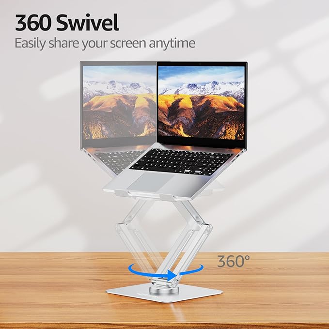 Urmust Height Adjustable Laptop Stand for Desk with 360°Rotating Base, Foldable & Portable Laptop Riser, Computer Accessories for Collaborative Work, Compatible with MacBook Pro, All Laptops 10-17"