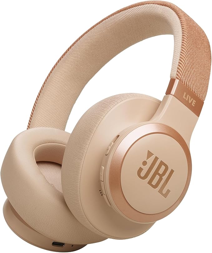 JBL Live 770NC - Wireless Over-Ear Headphones with True Adaptive Noise Cancelling with Smart Ambient, Up to 65 Hours of Battery Life, Comfort-fit Fabric Headband & Carrying Pouch (Sandstone)
