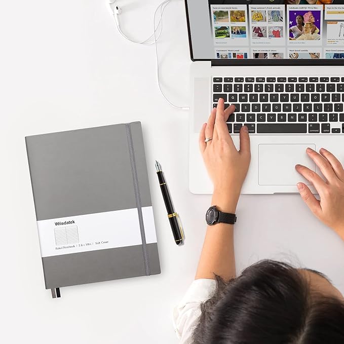 B5 College Ruled Notebooks - 2 Pack B5 Large Journal Notebooks with 376 Numbered Pages,100gsm Thick Lined Paper,Soft PU Leather Cover,7.6 X 10 inch(GRAY)