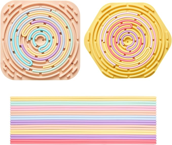 2 Pack Sensory Activity Board with 20 Random-Color Strings, Double-Sided Silicone Sensory Fidget Toy for Kids and Adults with Autism, ADHD, Silent, Stress Relief, Calming, Focus, Gift for Girls Boys