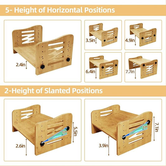 Myplace Bamboo Adjustable Under Desk Footrest, Ergonomic Foot Rest with 7-Level Adjust at Work, Slanted Foot Stool for Home Office Kitchen Bedroom (Burlywood)