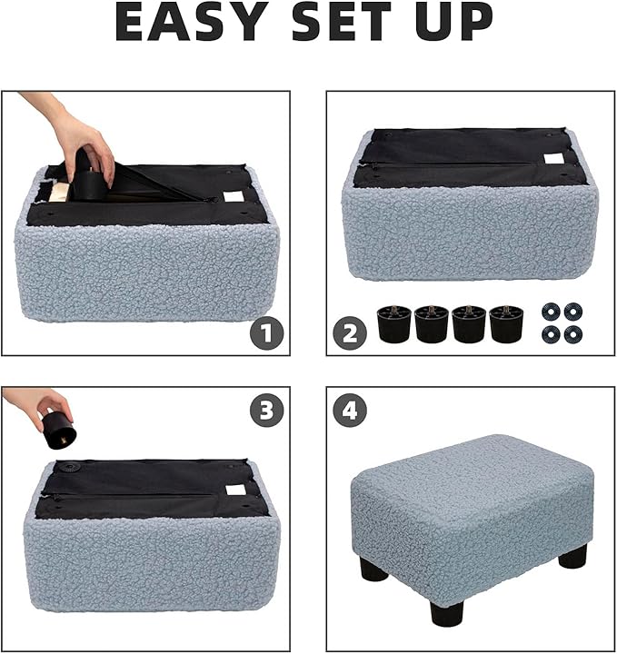 CAROLMADE Small Foot Stool Ottoman Footstool with Legs Under Desk Footrest for Living Room Bedroom and Office, Soft Blue