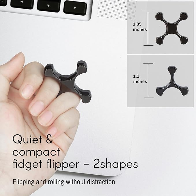 Metal Finger Fidget Flipper 2Pack - Quiet Fidget Toys Adults - Premium Fidget Roller Stim Toys for Adults - Stocking Stuffer & Top Gadget Gift Idea (Black Nickle)