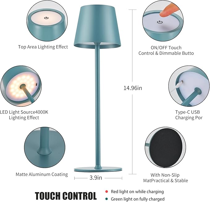 BGFHome Cordless Table Lamp LED Desk lamp,5000mAh Rechargeable Touch Night Light Wireless Minimalist Design for/Restaurant/Bedroom/Bars/Outdoor Party/Camping/Coffee Shop 2Pack